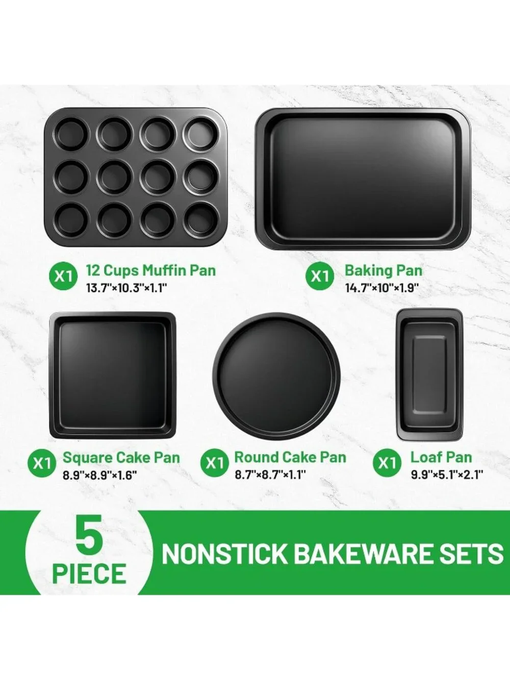 5-Piece Black Baking Sheet Set Including Round/Square Cake Pan Baking Pans Set